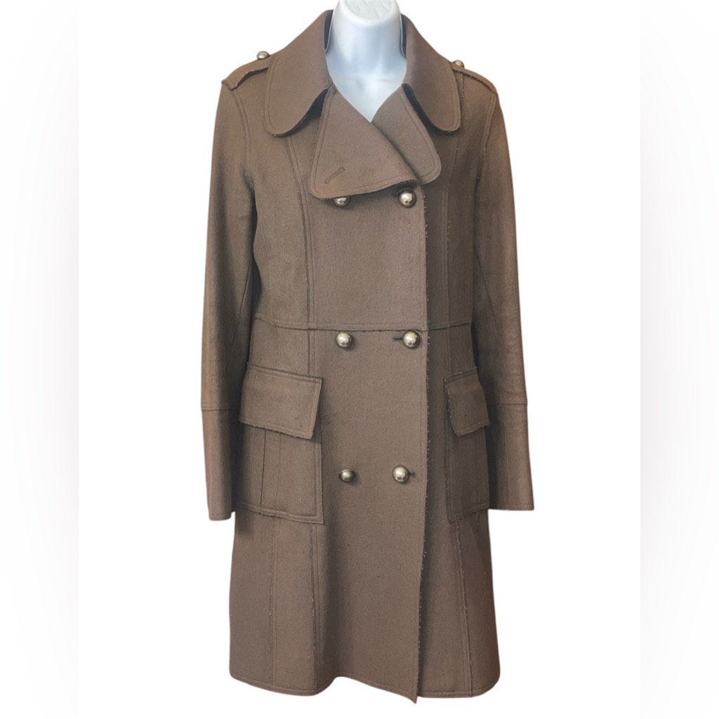 Double Breasted Tailored Military Style Detailed Fashion Coat Size Small Euc